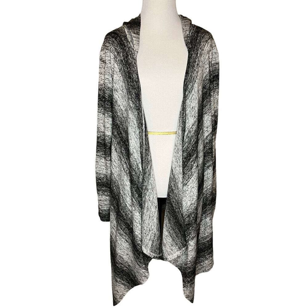 Lavanya Womens‎ Open Front Cardigan Size 1X Long Sleeve Gray Stripe Space Dyed